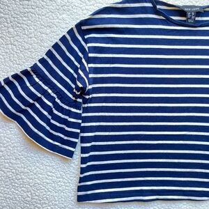 Short sleeved blue/white striped top